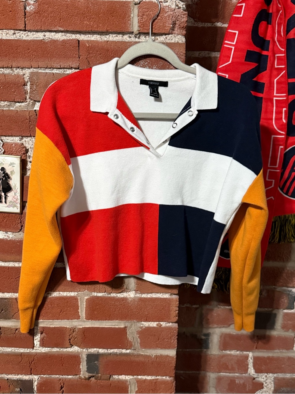Forever 21 Color Block Cropped Collard Sweatshirt